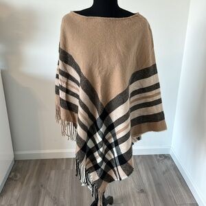 Brown Batwing Sleeve Asymmetrical Stripped Poncho
